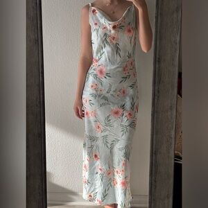 Small Takara Tropical Floral Turquoise & Pink Spaghetti Strap dress